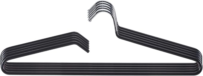 SHIMOYAMA Non-Slip Metal Clothes Hangers - 5 Pack, Space-Saving Short Neck Hangers for T-Shirts, Dresses, Tank Tops, Jackets (Black)