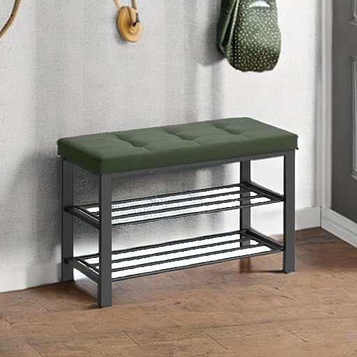 SONGMICS Shoe Bench, Storage Bench, Entryway Bench with Cushion, Shoe Shelf with Seat, Space-Saving, Modern Style, for Living Room, Bedroom, Hallway, Forest Green and Ink Black ULBS057C01