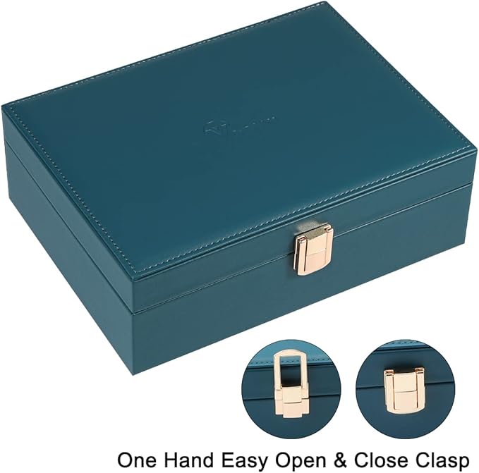 Voova Jewelry Box Organizer for Women Girls, 2 Layer Large Men Jewelry Storage Case, PU Leather Display Jewellery Holder with Removable Tray for Necklace Earrings Rings Bracelets, Indigo