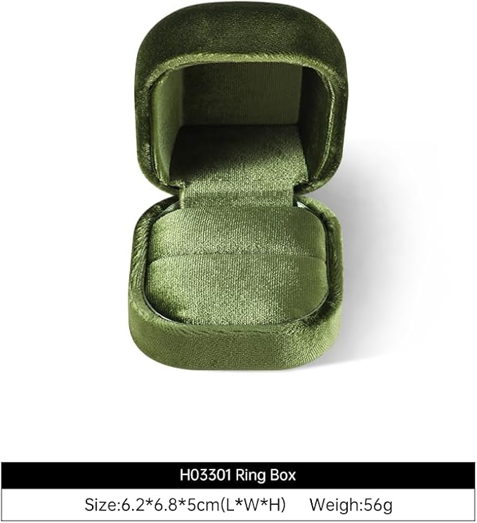 Resilient Velvet Ring Earrings Bracelet Necklace Display Box, Travel Mini Jewelry Organizer Case (Green, Ring Box)