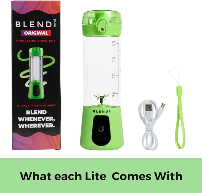 BLENDi Lite Portable Blender (17oz) – USB Rechargeable, Powerful 70W Motor for Smoothies, Protein Shakes & More – Compact, Travel-Friendly & BPA-Free (Lime)