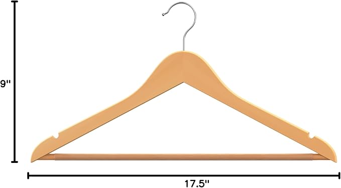 HOUSE DAY Wooden Hangers 20 Pack, Solid Wood Hanger with Non Slip Pant Bar, Heavy Duty Wooden Coat Hanger for Closet, Smooth Finish Wood Clothes Hangers for Shirts, Suits, Jackets, Dresses, Natural