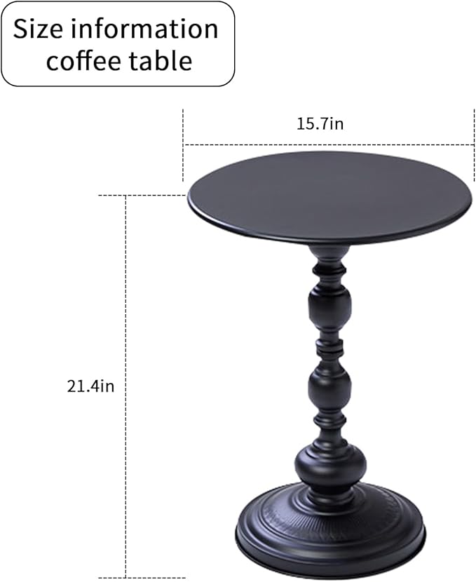 Elegant Vintage Round Side Table with Roman Columns - Sturdy Metal Design, Perfect as a Coffee, End, Tea, or Leisure Table for Living Room and Bedroom Decor,(Black+Black 1pack)