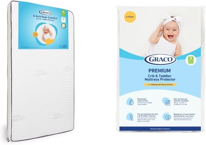 Graco Ultra Dual-Sided Crib Mattress & Protector Value Bundle (2-Pack) – Includes GREENGUARD Gold Certified Crib Mattress, GREENGUARD Gold Certified Waterproof Protector