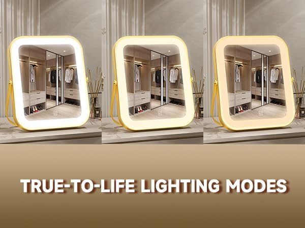 PRIMETEK Vanity Mirror with Lights, 10"x8" LED Lighted Makeup Mirror, Portable Makeup Mirror with Lights, Touch Screen, 3-Color Lighting, 5X Magnification, for Vanity Desk Tabletop, Bedroom,