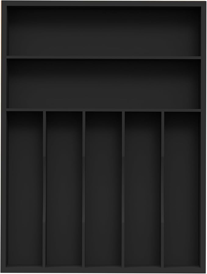Sliverware Organizer, Bamboo Kitchen Drawer Organizer, Flatware Organizer Tray Holder for Sliverware, Utensil & Cutlery (7 Slots, Black)