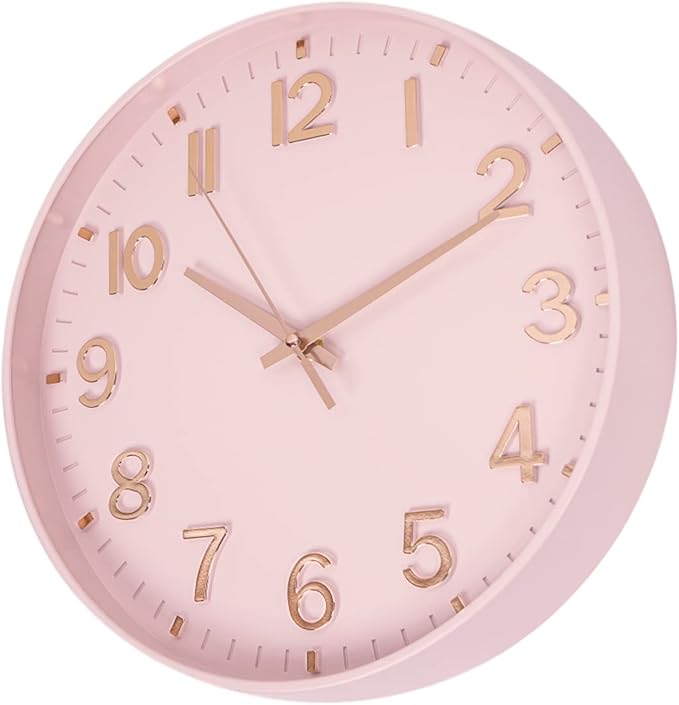 HZDHCLH Pink Wall Clocks Battery Operated,12 inch Silent Non Ticking Modern Wall Clock for Living Room Bedroom Kitchen Office Classroom Decor