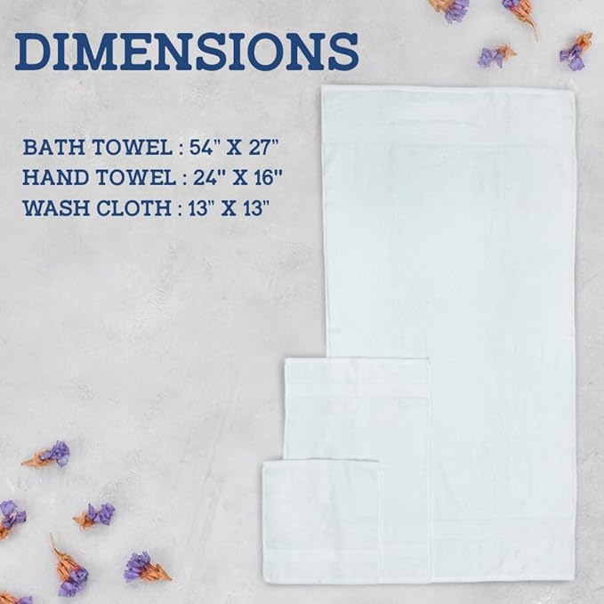 Casa Lino 100% Cotton Bath Towels Set of 4 (1 Bath Towel, 1 Hand Towel & 2 Wash Cloths) - Bathroom Towels and Washcloths Set - Complete Bathroom Set - Guest Room Essentials - (White)