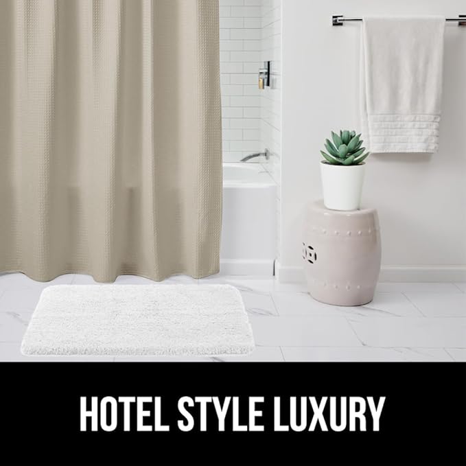 GORILLA GRIP Waffle Shower Curtain, Thick Weighted Fabric, 72x78, Wrinkle and Rust Resistant, Classic Hotel Quality Design, Heavy Duty Long Curtains for Bathroom Showers, Bath Tubs, Machine Wash Beige