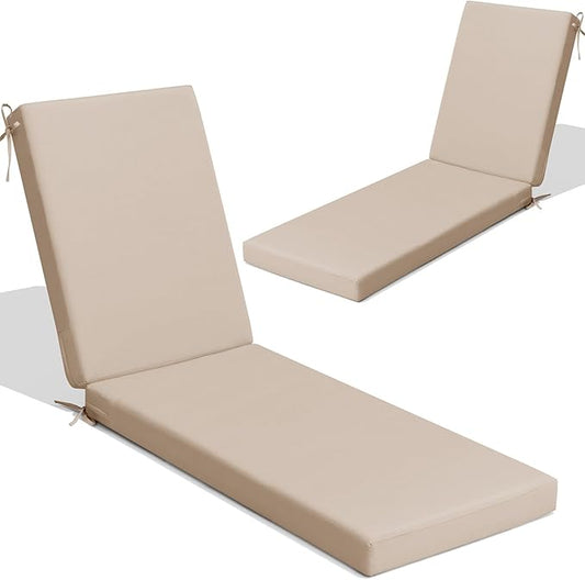 Crestlive Products Chaise Lounge Cushions Outdoor Set of 2, 72x21 Inch, Water Resistant Lounge Chair Cushions for Outdoor Furniture, Patio Cushions for Pool, Lawn, Beige, Khaki