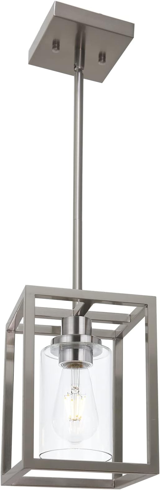 VINLUZ Contemporary Pendant Lighting,Single 1 Light Brushed Nickel Cage Hanging Light with Clear Glass Shade for Kitchen Island Entryway Dining Room Hallway Porch