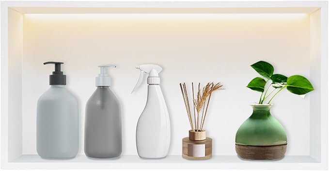 Shower Niche Cabinet, LED Light Shower Ni-Che, 13 x 25 x 4 inch Recessed Wall N-iche with LED Strip, No Tile Need Shower Shelf for Bathroom Recessed Wall Shelf Horizontal Niche, White