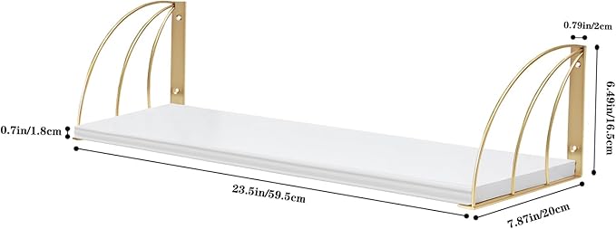 Gold White Shelves Pine Wood 23.5×7.87 Inch Book Shelf for Wall with Elegant Lines,Gold Floating Shelves,Floating Shelves for Wall,White Floating Bookshelf Set of 2.