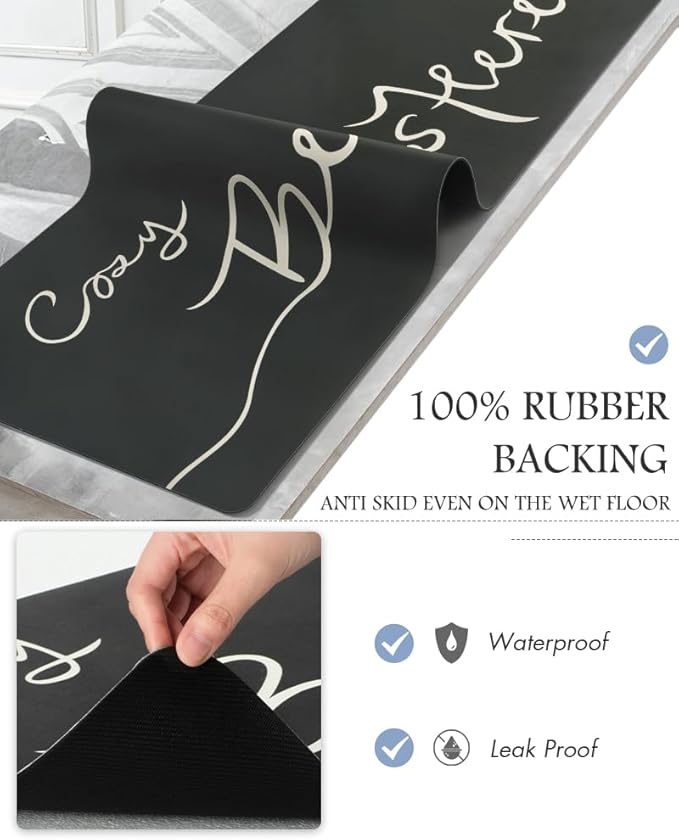 Bath Mat-Bath Mat Rug Non Slip Super Absorbent Stain Resistant Quick Dry Thin Bathroom Rug-Bath Mats for Bathroom Floor Bathtub Vanity-Bathmat Bath Rug Easy Care-17"x27",Black