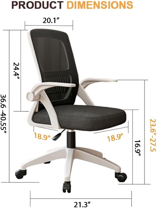 Home Office Chair Ergonomic Breathable Mesh Chair High Back with Adjustable Height Swivel with Flip-Up Arms and Lumbar Support