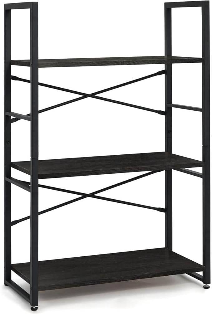 CAPHAUS 3 Tier Small Bookshelf, 24 Inch Width Free Standing Shelf, Bookcase Shelf Storage Organizer, Industrial Book Shelves for Home Office, Living Room, Black Shelves & Metal Frame