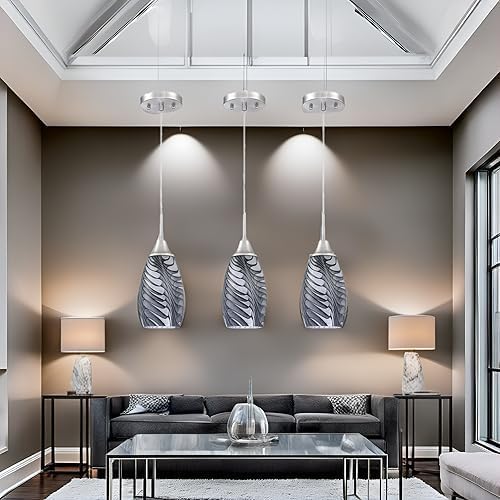 Mini Glass Pendant Light 4.72" with Handblown Black Gray Marble Art Glass Hanging Light 3-Pack Oval Ceiling Hanging Light Fixture for Dining Room Kitchen Island Cafe Foyer Hallway