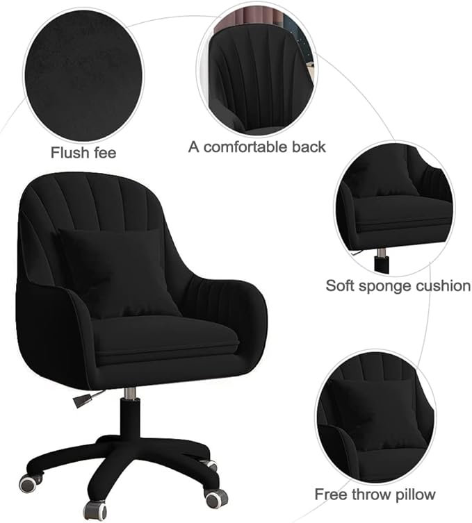 Home Office Chair Computer Chair with Mid-Back Upholstered Modern Tufted Computer Task Chair Swivel Height Adjustable Velvet Accent Chair Suitable for Bedroom, Study