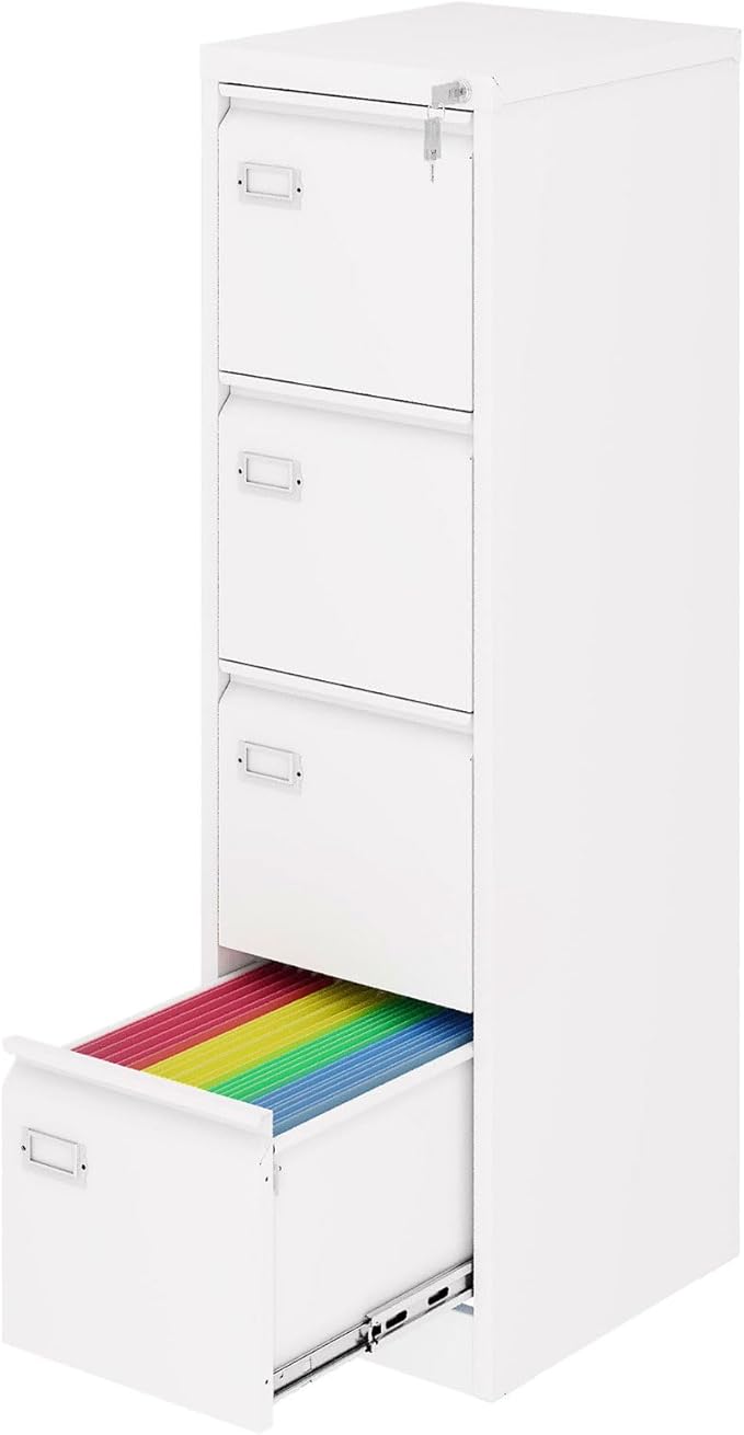 4 Drawer File Cabinet with Lock, Metal Filing Cabinets, Vertical Small Filing Cabinet Steel Lockable Storage Cabinets for Home Office to Organization Hanging Letter/Legal/F4/A4