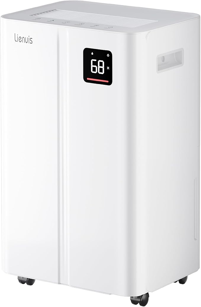 4500 Sq. Ft Dehumidifier for Basement, Lienuis 50 Print Dehumidifiers for Home with Drain Hose, Auto or Manual Drainage, Humidity Control, Dry Clothes Function, 24H Timer,1.06 Gallon Water Tank