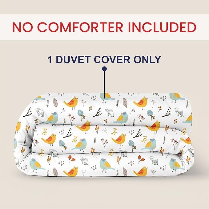 Kotton Culture 1 Pc California King Size Duvet Cover Only -100% Egyptian Cotton Sateen 600 Thread Count Ultra Soft Premium Durable Comforter Cover Zipper Closure & Corner Ties (Forest Birds,104"x98")