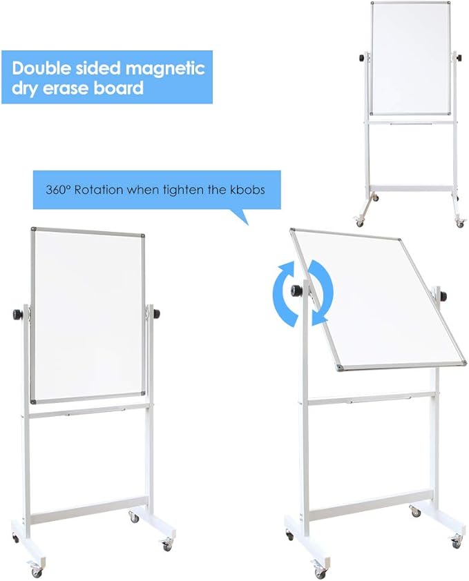 DEVELOP Magnetic Mobile White Board with Stand, 36 x 24 Inches, Rolling Double Sided Dry Erase Board on Wheels, Small Writing Standing Whiteboard Easel Easy Flip for Home, Office & School