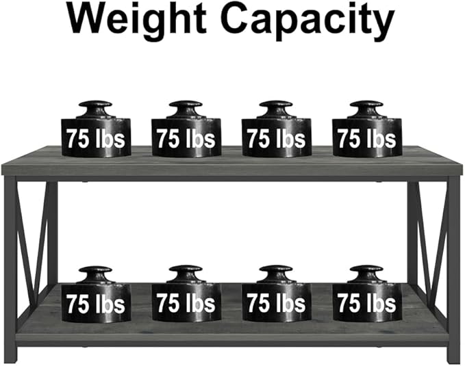 EXCEFUR Coffee Table, Rustic Wood and Metal Center Table for Living Room, 39.3 Inch Grey