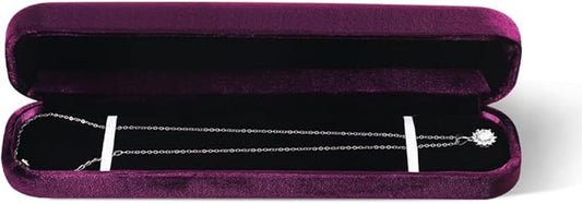 Resilient Velvet Ring Earrings Bracelet Necklace Display Box, Travel Mini Jewelry Organizer Case (Purple, Long Chain Box)
