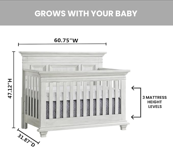 Oxford Baby Weston 4-in-1 Convertible Crib, Vintage White, GreenGuard Gold Certified
