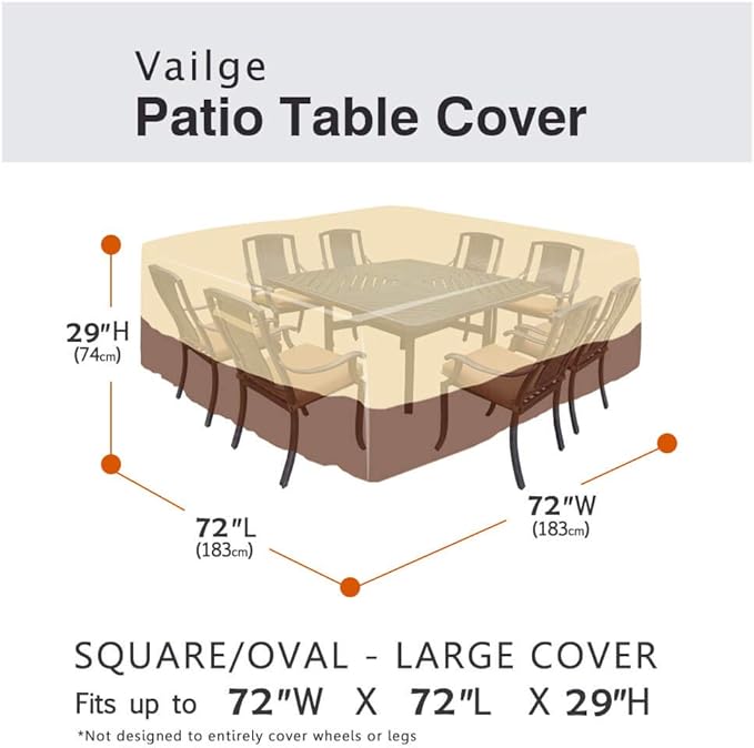Vailge Waterproof Patio Furniture Set Cover with Padded Handles, Patio/Outdoor Table Cover, Patio/Outdoor Dining Square Table Chairs Cover(Medium,Beige & Brown)