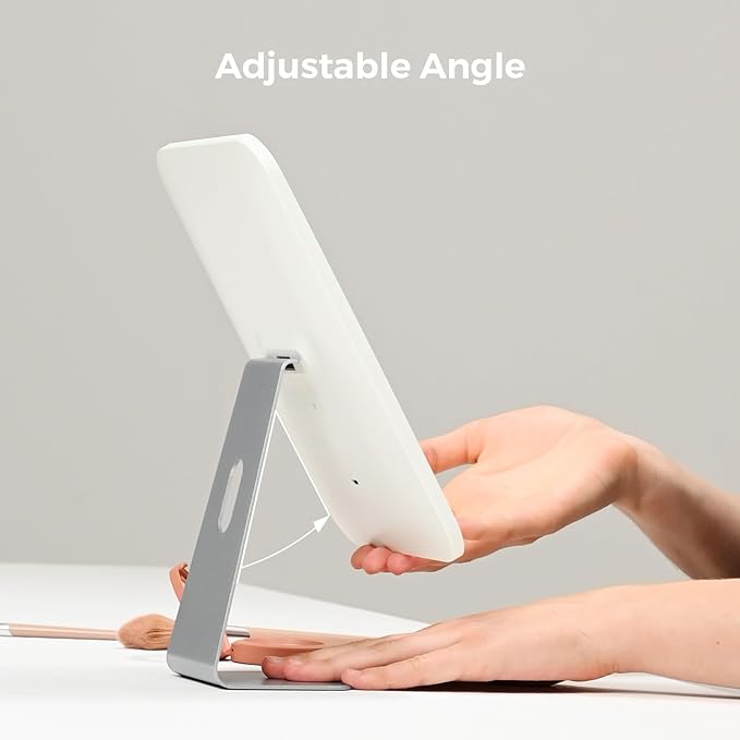 Lighted Makeup Mirror, Metal Table Mirror with Stand, 2000 mAh Rechargeable Vanity Mirror with 3 Colors and Brightness Adjustable, 12 Inch Light up Mirror