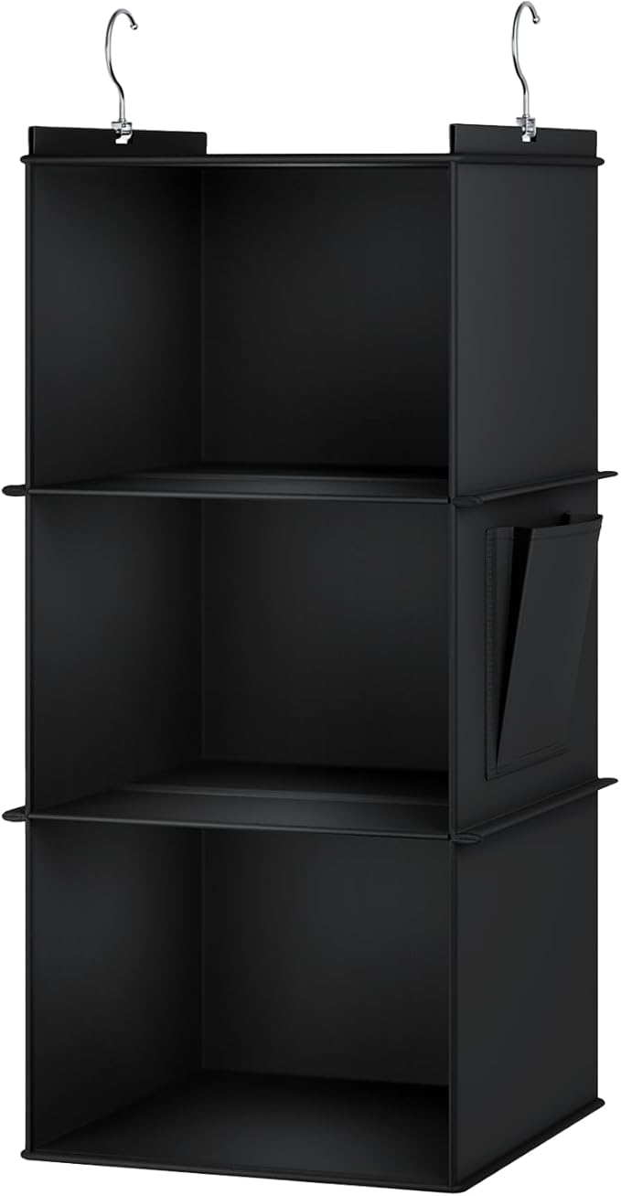 Hanging Closet Organizer, 3-Shelf Closet Hanging Storage Shelves, Black