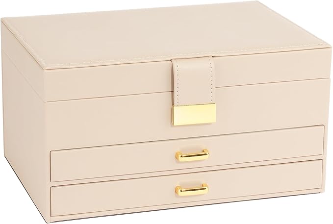 Jewelry Box, 3-Tier with 2 Drawers, Beige, Modern, Women's Jewelry Organizer
