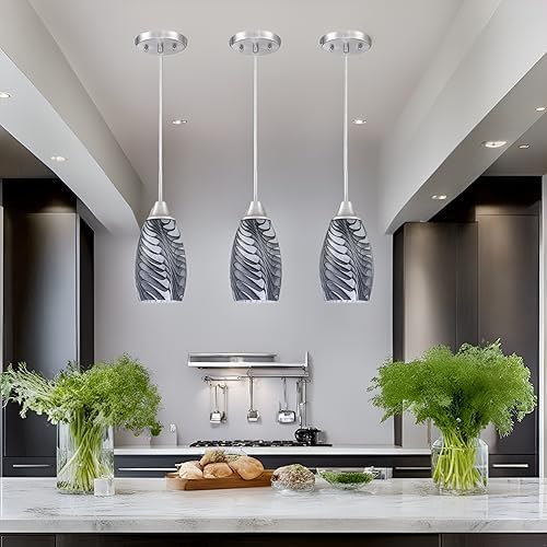 Mini Glass Pendant Light 4.72" with Handblown Black Gray Marble Art Glass Hanging Light 3-Pack Oval Ceiling Hanging Light Fixture for Dining Room Kitchen Island Cafe Foyer Hallway