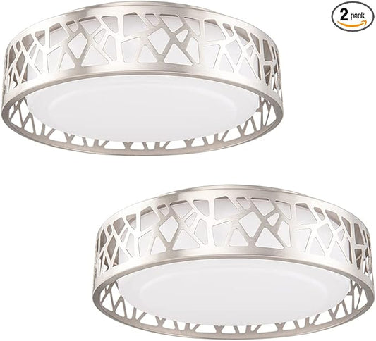 Ceiling Light Fixtures 2 Pack, 14 inch 20W 1400 Lumens LED Flush Mount, Dimmable 3000K Warm White, Brush Nickel Finished, ETL Listed Metal Body Acrylic Lampshade