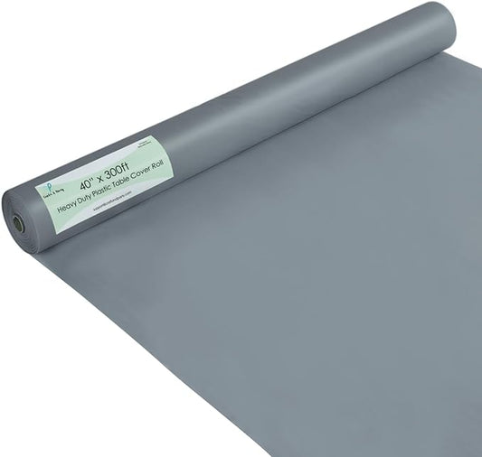 Craft And Party Silver Plastic Table Cover Roll, 40Inch X 300Feet Disposable Plastic Tablecloth, Banquet Rectangle Tablecover Roll