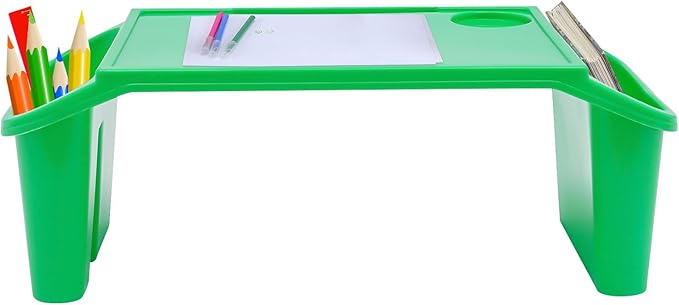 Set of 6 Kids Lap Desk Tray, Portable Activity Table, Plastic, Stackable for Drawing, Writing, Eating, Classroom, 19.69" L x 9.84" W x 7.09" H, Green