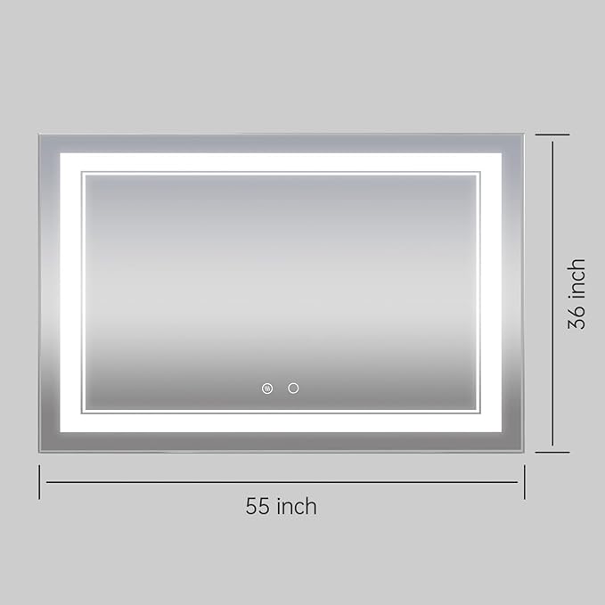 COOL2DAY LED Mirror for Bathroom,55x36 Inch Lighted Bathroom Vanity Mirror with Lights, Double Light Strips, 3 Colors, Shatter-Proof, Anti-Fog and Brightness Memory