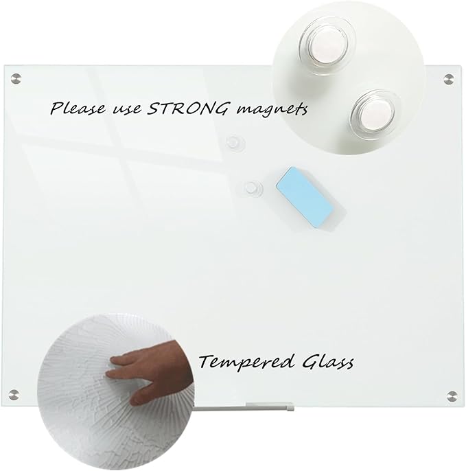 Glass Whiteboard Magnetic Dry Erase Board 48 x 36 Inches, Wall Mounted Glass White Board for Office School Home.