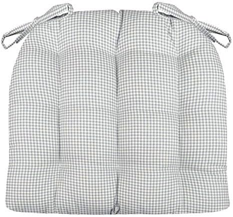 Barnett Home Decor Madrid Grey Dining Chair Pad with Ties - 15 x 17 Size Small Chair Cushion - Latex Foam Fill - Machine Washable, Reversible, 100% Cotton, Made in USA (Grey White Gingham Check)