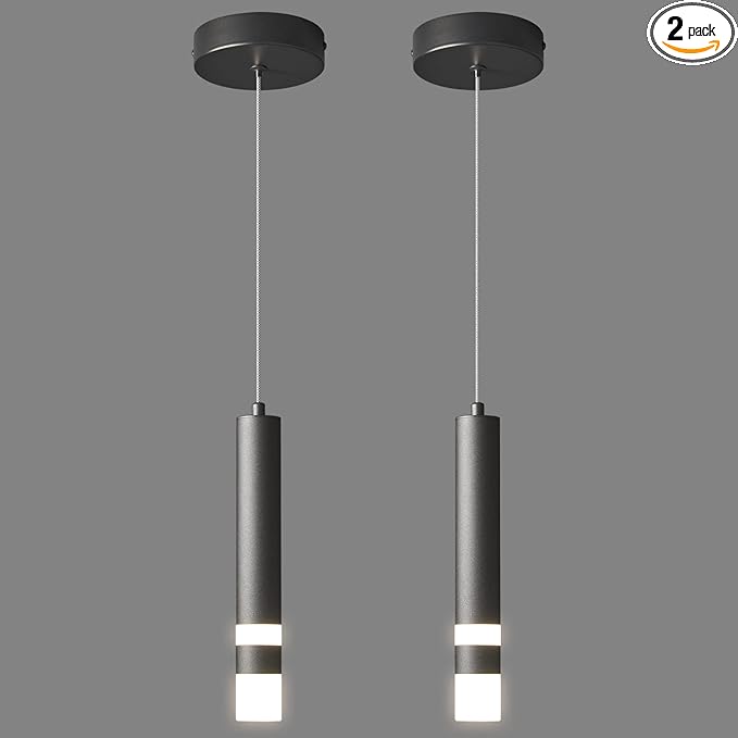 Modern Pendant Light Kitchen Fixture Dimmable LED Black Mini Pendant Lighting fo Kitchen Island Bedroom Bedside Table Small Pendant Lights (2-Pack)