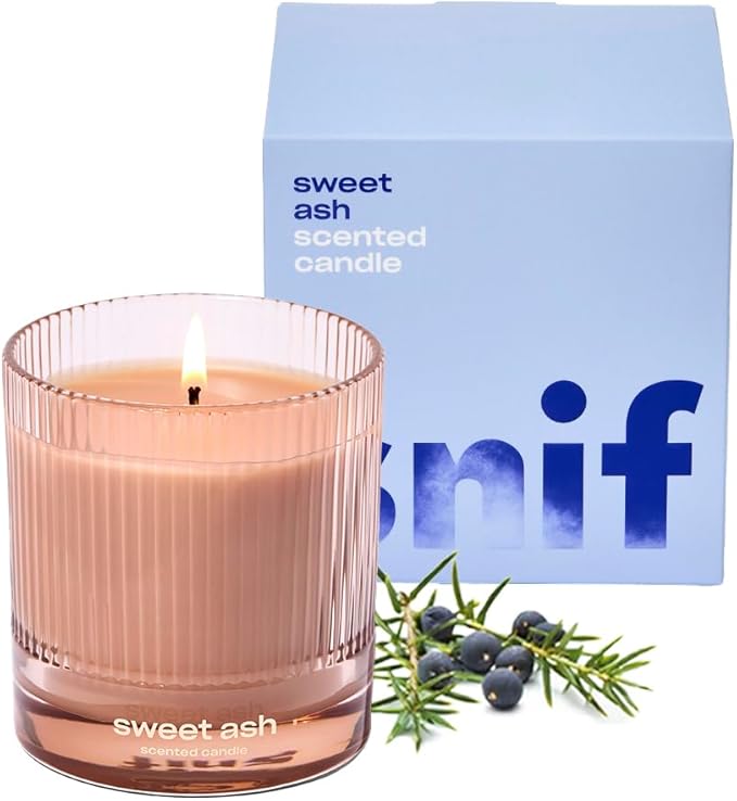 Sweet Ash Scented Candle by Snif, Low-Key Sweet and Earthy Scent, 50+ Hours, 100% Cotton Fiber Wicks, Soy Wax Blend, Non-Toxic, Vegan, 8.5 oz