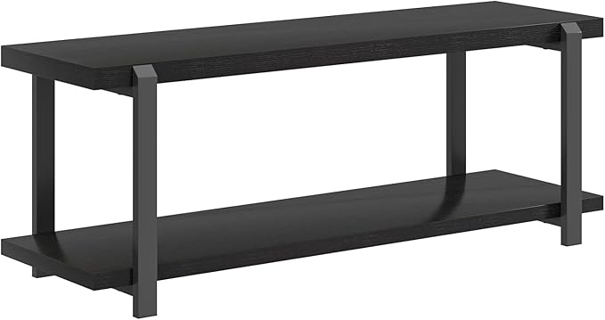 EXCEFUR Entryway Bench, Modern Wood and Metal Storage Bench for Hallway, Industrial Indoor Shoe Rack Bench Seat for Living Room Bedroom, Black Oak 47 Inch Long