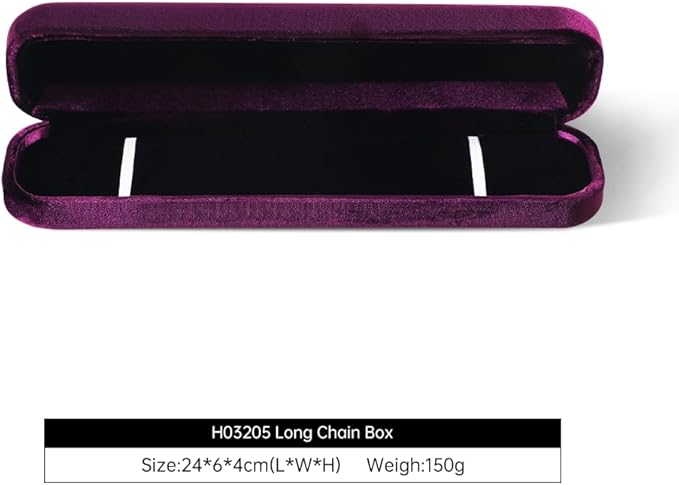 Resilient Velvet Ring Earrings Bracelet Necklace Display Box, Travel Mini Jewelry Organizer Case (Purple, Long Chain Box)