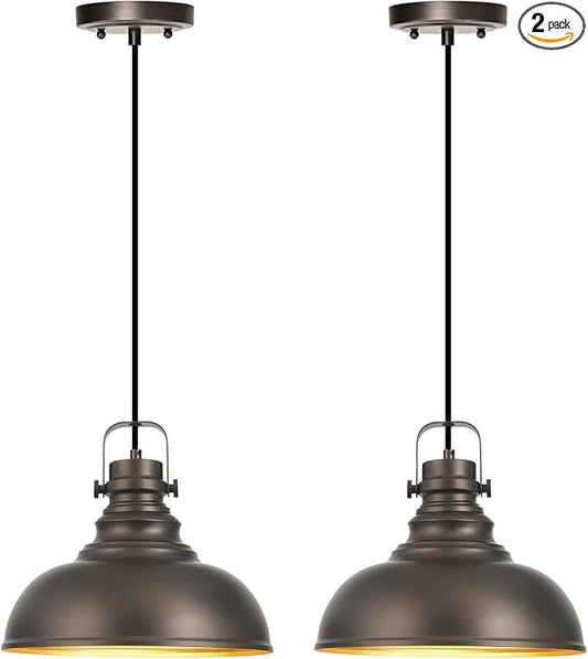 2 Packs Farmhouse Pendant Lights Kitchen Island Adjustable Pendant Light Fixtures Rustic Industrial Hanging Lamp,Oil Rubbed Bronze