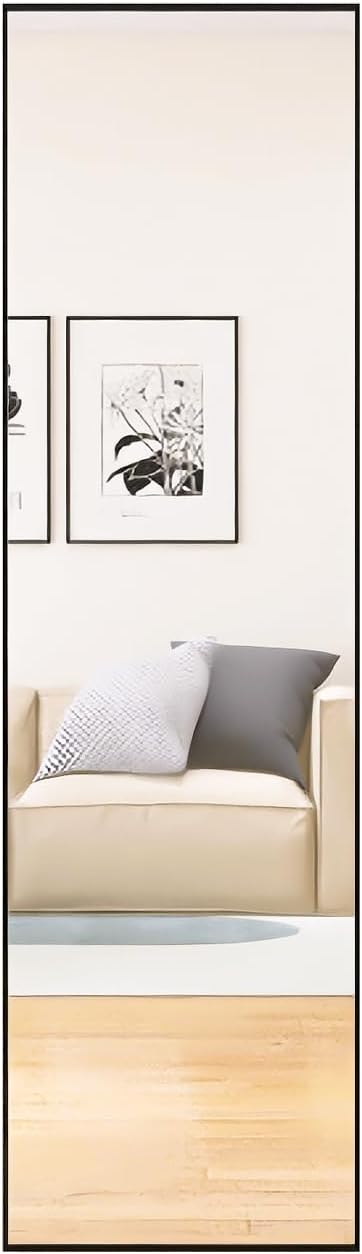 Beauty4U 59" x 16" Tall Full Length Mirror with Stand, Black Wall Mounting Full Body Mirror, Metal Frame Full-Length Tempered Mirror for Living Room, Bedroom