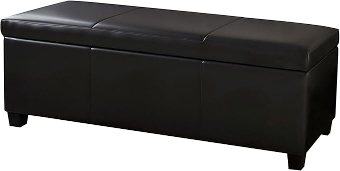 BELLEZE Storage Faux Leather Ottoman, 47 Inch Bench Bedroom Bench with Safety Close Hinge, Extra Long Ottoman with Storage for Living Room, Entryway, Hallway, Foot Rest, Support 300lbs - Black