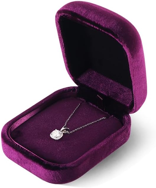 Resilient Velvet Ring Earrings Bracelet Necklace Display Box, Travel Mini Jewelry Organizer Case (Purple, Necklace Box)
