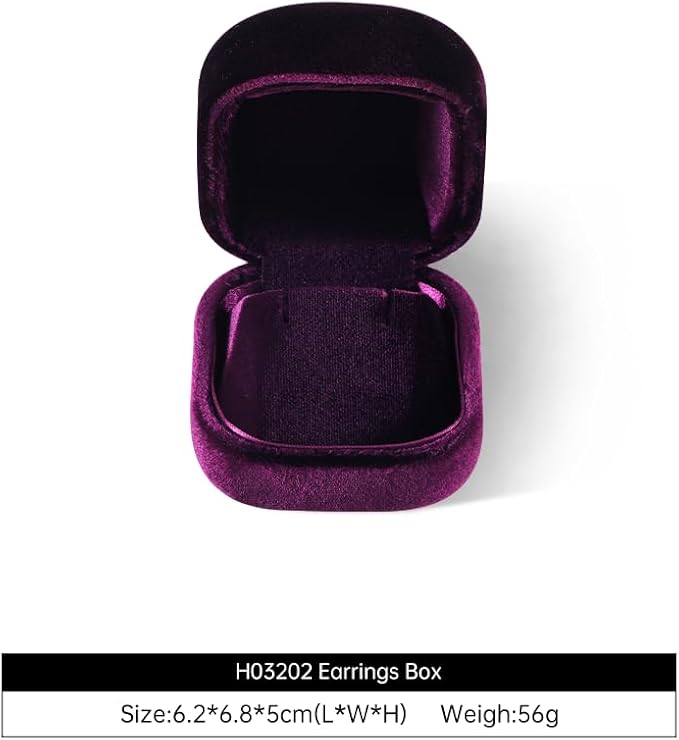 Resilient Velvet Ring Earrings Bracelet Necklace Display Box, Travel Mini Jewelry Organizer Case (Purple, Earrings Box)