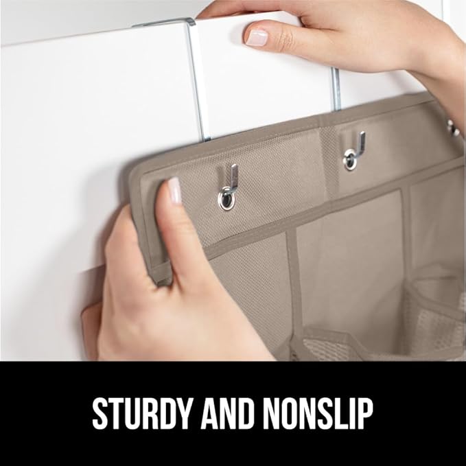 GORILLA GRIP Over the Door Shoe Organizer, 24 Large Breathable Mesh Pockets, Space Saving Hanging Storage Holder, Closet Rack Hanger Holds Up to 40 lbs, Hangs on Closets for Shoes, Accessories, Beige